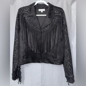 BLAIR FRINGE AND STUDDED FAUX SUEDE SNAP JACKET SIZE XL